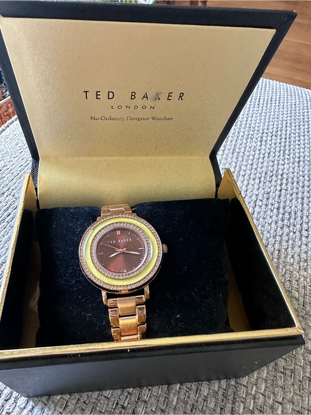 Ted Baker Rose Gold Watch with Brown Dial and Crystal Accent